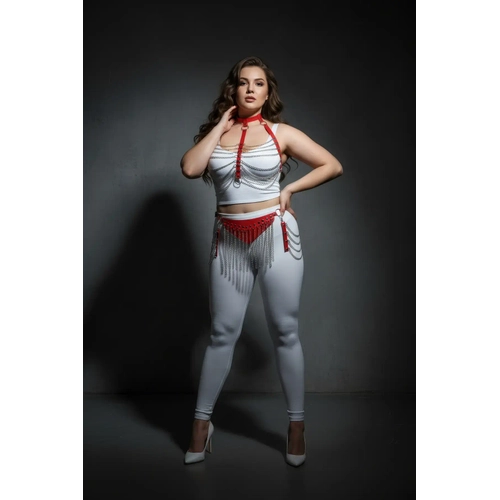 B�y�k Beden K�rm�z� Kad�n Deri Harness Tak�m Zincir Detayl� Fantezi Aksesuar - APFT328