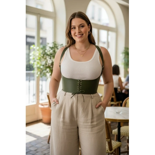 B�y�k Beden Haki Kad�n Korse Kemer Ba�c�kl� Detayl� Estetik Tasar�m - APFT855