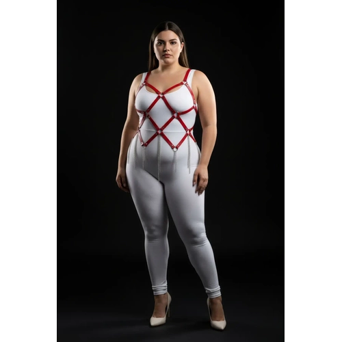 B�y�k Beden K�rm�z� Kad�n Deri Harness Tak�m Zincir Detayl� Fantazi Aksesuar - APFT950