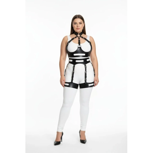 B�y�k Beden Siyah Kad�n Deri Harness Tak�m Halka Detayl� V�cut Aksesuar� - APFT1302