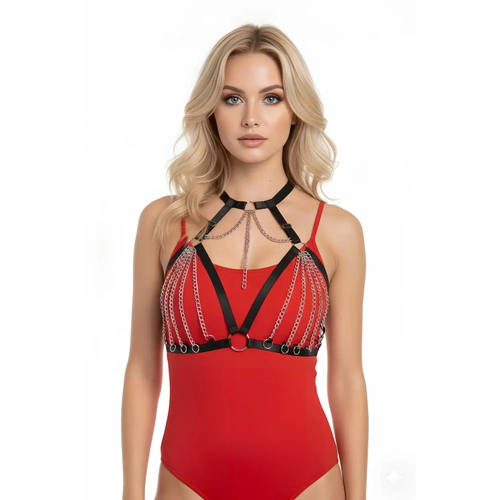 Siyah G���s Harness Zincir Detayl� Yaka Aksesuar� - APFT805