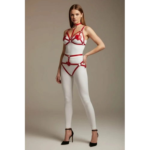 K�rm�z� Harness Tak�m Deri V�cut Aksesuar� Tokal� Gerdanl�k Detayl� - APFT467