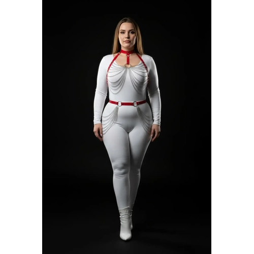 B�y�k Beden K�rm�z� Kad�n Harness Tak�m Zincir Detayl� Deri Fantezi V�cut Aksesuar� - APFT701