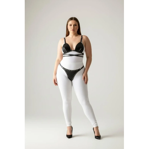 B�y�k Beden Siyah Kad�n Harness Tak�m Z�mba Detayl� Deri Fantazi - APFT849