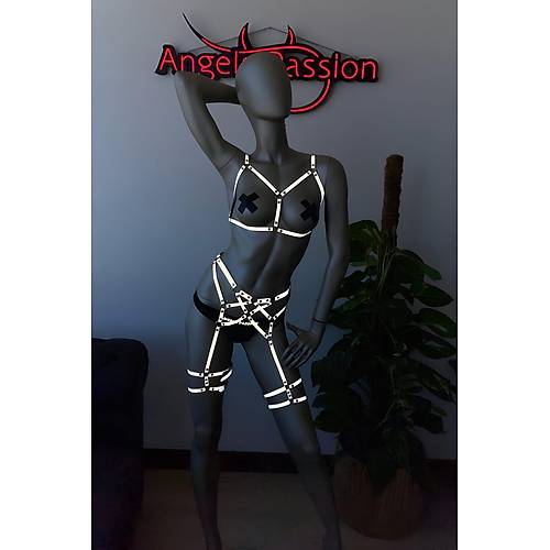 Beyaz Reflektrl Harness zel Jartiyer Takm - APFT289