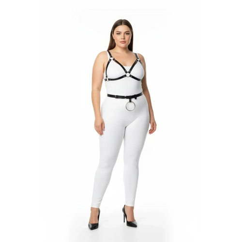 B�y�k Beden Siyah Kad�n Deri Harness Tak�m Halka Detayl� Fantezi V�cut Aksesuar� - APFT651