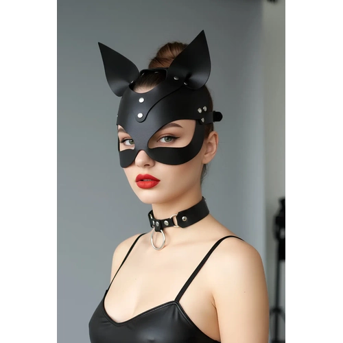 Siyah Maske Deri Kedi Kulakl� Kost�m - APFT789