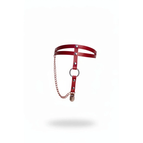 K�rm�z� Jartiyer Harness Deri Malzeme Zincir Detayl� - APFT940