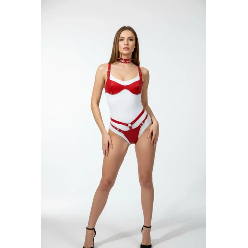 K�rm�z� Harness Tak�m Parlak Deri Boyunluklu Halka Detayl� - APFT1298