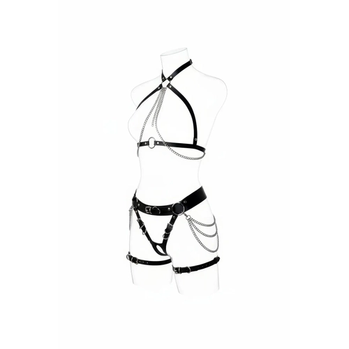 Siyah Harness Tak�m Tokal� Bacak Detayl� V�cut Aksesuar� - APFT1084