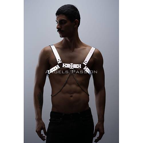 Reflektrl (Karanlkta Parlayan) Zincir Detayl k Erkek Gs Harness, Reflektrl Clubwear - APFTM109