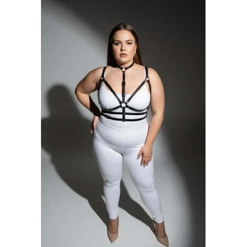 B�y�k Beden Siyah Kad�n Deri Harness Tak�m Boyunluklu Halka Detayl� - APFT235