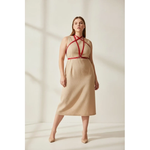 B�y�k Beden K�rm�z� Kad�n Kemer Deri Harness Tarz� Elbise Aksesuar� - APFT15