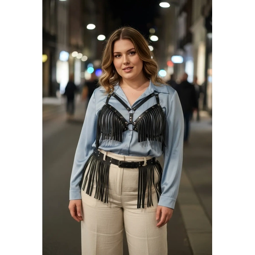 B�y�k Beden Siyah Kad�n Kemer P�sk�l Detayl� Deri Kombin Aksesuar - APFT440