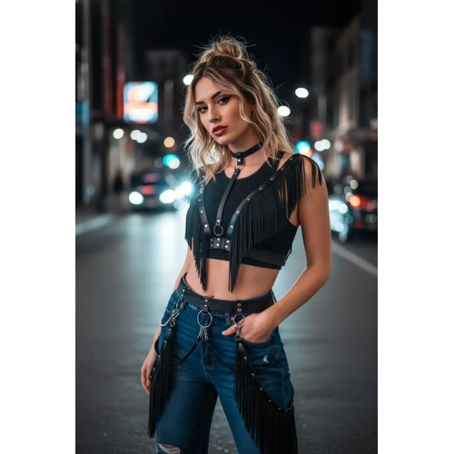 Siyah Kad�n Kemer Sa�ak Detayl� Zincirli Bel Aksesuar� - APFT768