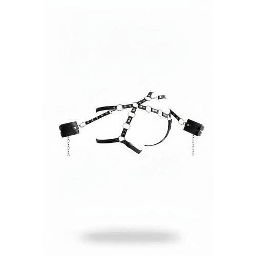 Siyah Harness Tak�m Suni Deri Metal Halkal� Zincirli - APFT539