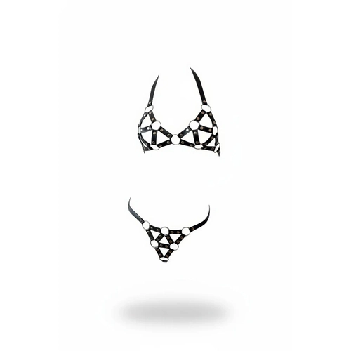 Siyah Harness Tak�m Deri Metal Halka Detayl� Z�mbal� - APFT422