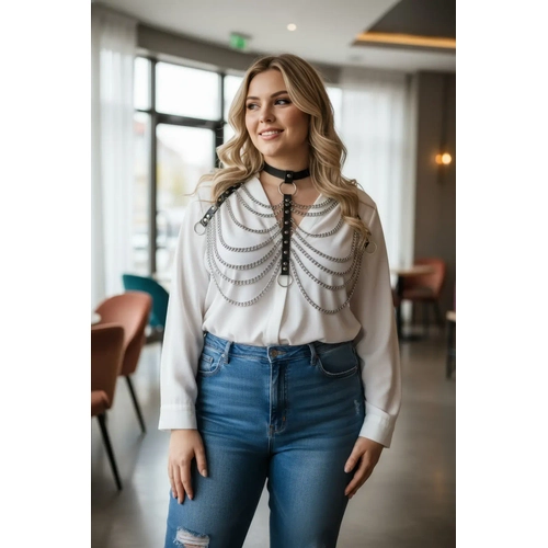 B�y�k Beden Siyah Kad�n Kemer Zincir Detayl� Deri Harness V�cut Aksesuar� - APFT401