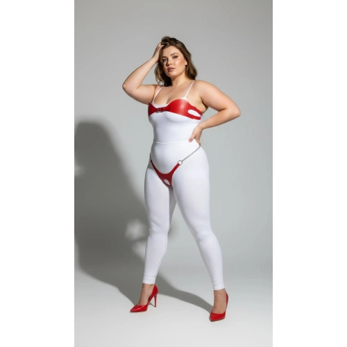 B�y�k Beden K�rm�z� Kad�n Deri Zincir Detayl� Fantezi Harness Tak�m - APFT1234