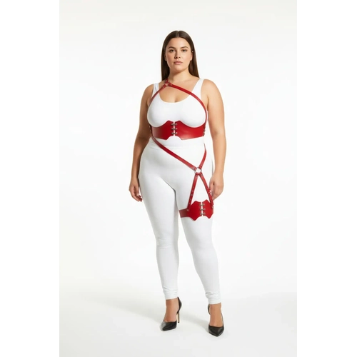B�y�k Beden K�rm�z� Kad�n Deri Harness Tak�m Jartiyer Detayl� Fantazi Aksesuar - APFT1372