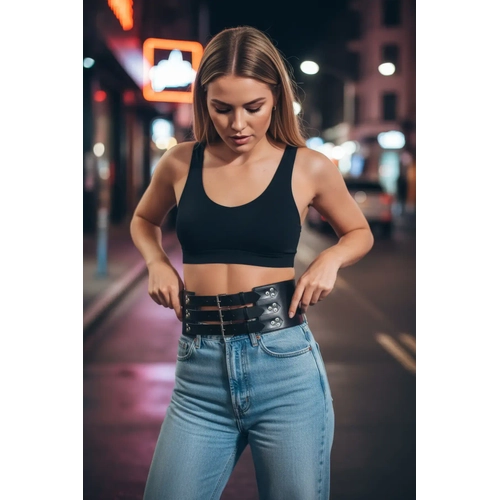 Siyah Kad�n Kemer Kal�n Korse Tipi �� Tokal� Bel Aksesuar� - APFT827