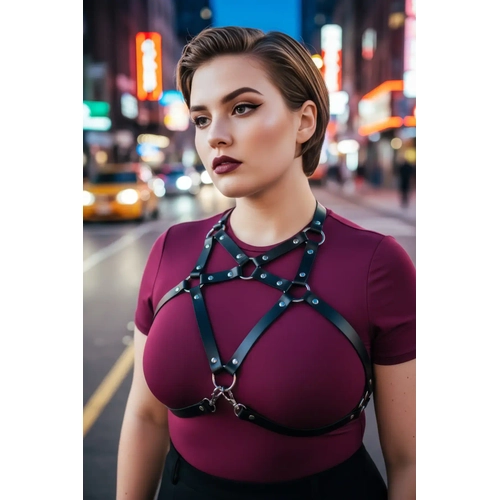 B�y�k Beden Siyah Kad�n Kemer Harness Stili Elbise �st� V�cut Aksesuar� - APFT108