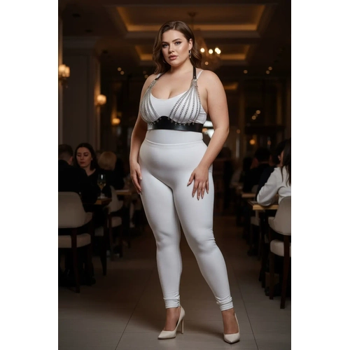 B�y�k Beden Siyah Kad�n Harness Tak�m Zincir Detayl� Deri Fantezi Aksesuar - APFT964
