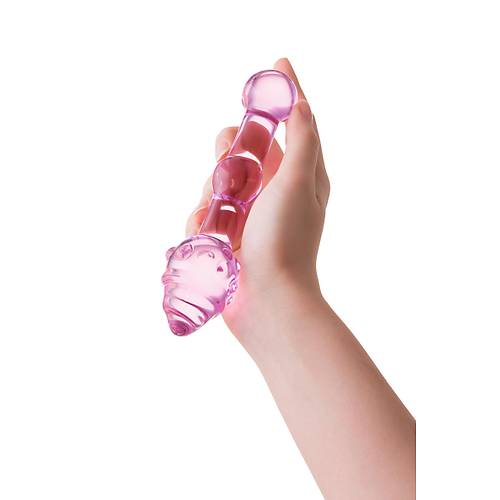 Sexus Glass ift Tarafl Cam Dildo, pembe, 17 cm