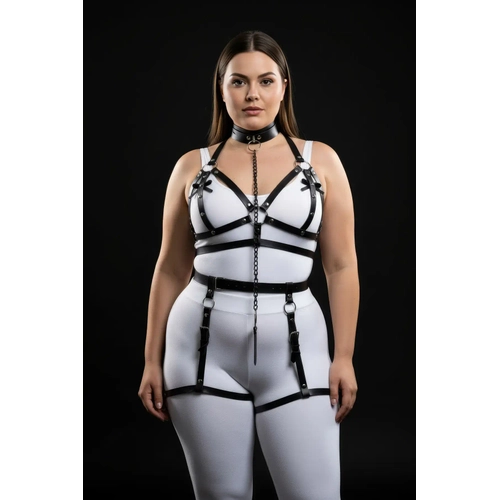 B�y�k Beden Siyah Kad�n Harness Tak�m Zincir Detayl� Deri Jartiyer Aksesuar - APFT457