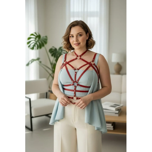 B�y�k Beden K�rm�z� Kad�n Kemer Halka Detayl� Deri V�cut Jartiyeri - APFT430