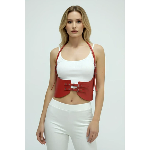 K�rm�z� Renk Kal�n Kad�n Kemeri, Elbise Kemeri, ��k Deri Kemer, Deri Kemer Harness - APFT605