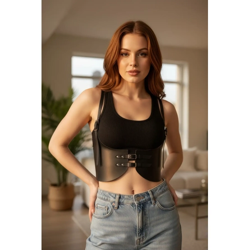 Siyah Kad�n Kemer Korse Tarz� �ift Tokal� Geni� Bel - APFT605