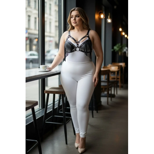 B�y�k Beden Siyah Kad�n Harness Tak�m P�sk�l Detayl� Deri S�tyen Aksesuar� - APFT418