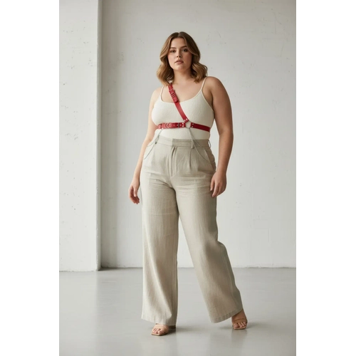 B�y�k Beden K�rm�z� Kad�n Deri Harness Kemer Zincir Detayl� V�cut Aksesuar� - APFT813
