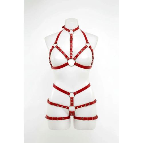 K�rm�z� Harness Tak�m Deri V�cut Metal Halka Detayl� - APFT874