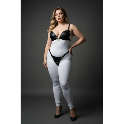 B�y�k Beden Siyah Kad�n Harness Tak�m Deri G�r�n�ml� Halka Detayl� Fantezi Aksesuar - APFT1391