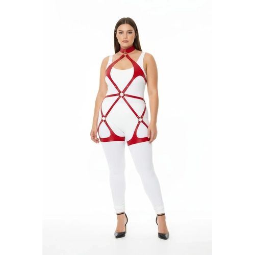 B�y�k Beden K�rm�z� Kad�n Deri Harness Tak�m Halka Detayl� Fantezi V�cut Aksesuar� - APFT1331