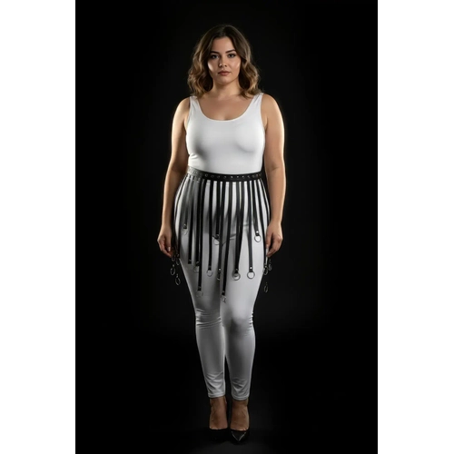 B�y�k Beden Siyah Deri Harness Etek Metal Halkal� Fantazi Kombin - APFT579