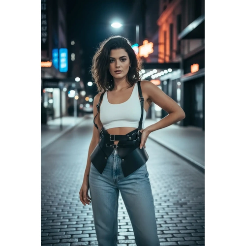 Siyah Kad�n Kemer Deri Korse Detayl� Geni� Bel Aksesuar� - APFT616