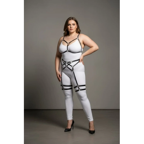 B�y�k Beden Siyah Kad�n Jartiyer Harness Full Body Deri Tak�m - APFT289