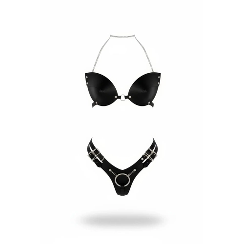 Siyah Harness Tak�m Suni Deri Zincir Detayl� Bralet - APFT1223