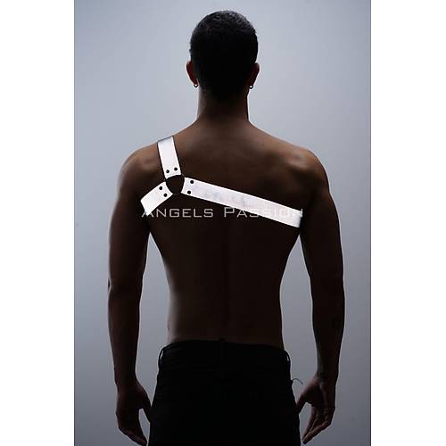 Reflektörlü (Karanlıkta Parlayan) Tek Omuz Erkek Göğüs Harness, Clubwear - APFTM32