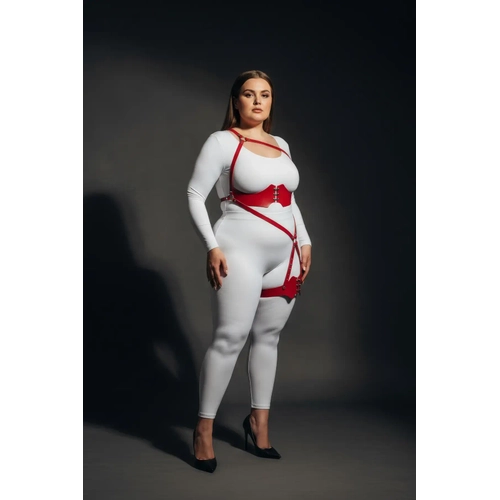 B�y�k Beden K�rm�z� Kad�n Deri Harness Tak�m Jartiyer Detayl� Fantazi Aksesuar - APFT1372