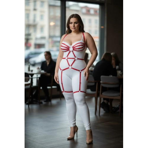 B�y�k Beden K�rm�z� Kad�n Jartiyer Harness Tam V�cut Halka Detayl� Fantazi Aksesuar - APFT568