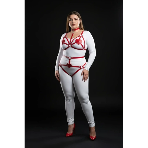 B�y�k Beden K�rm�z� Kad�n Harness Tak�m Kalp Detayl� Fantezi Deri V�cut Aksesuar� - APFT467