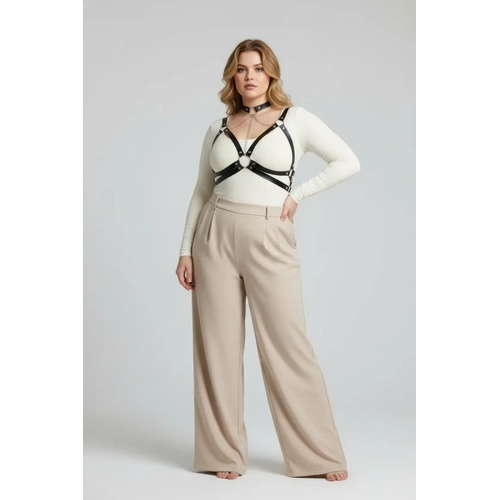 B�y�k Beden Siyah Kad�n Kemer Zincir Detayl� Deri Harness V�cut Aksesuar� - APFT797