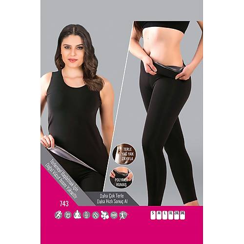 Siyah Kadn Termal Sauna Atlet Tayt Takm - 743