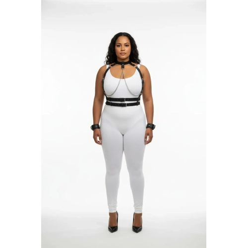B�y�k Beden Siyah Kad�n Deri Harness Tak�m Zincir Detayl� Fantazi Full Set - APFT720