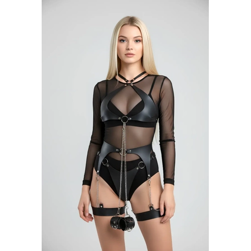 Siyah Harness Tak�m Deri Zincir Detayl� V�cut Aksesuar� - APFT1219