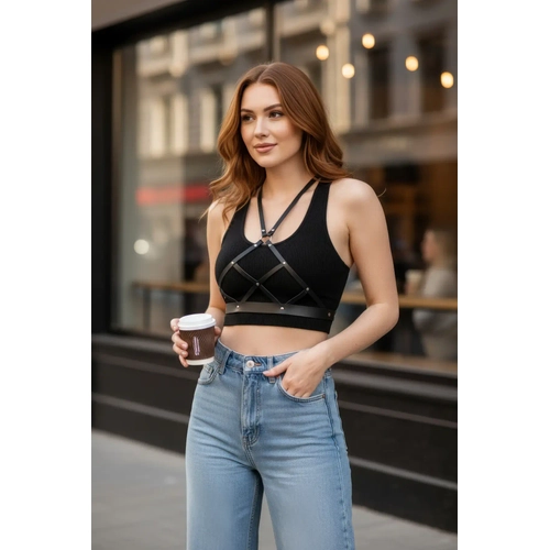 Siyah Kad�n Kemer �apraz Suni Deri V�cut Aksesuar� - APFT187